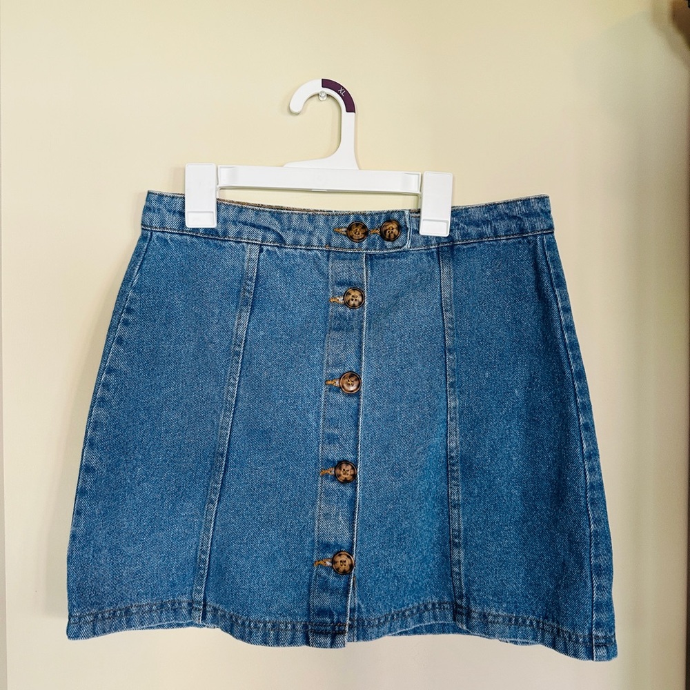 Classic Blue Denim Mini Skirt with Button Detail